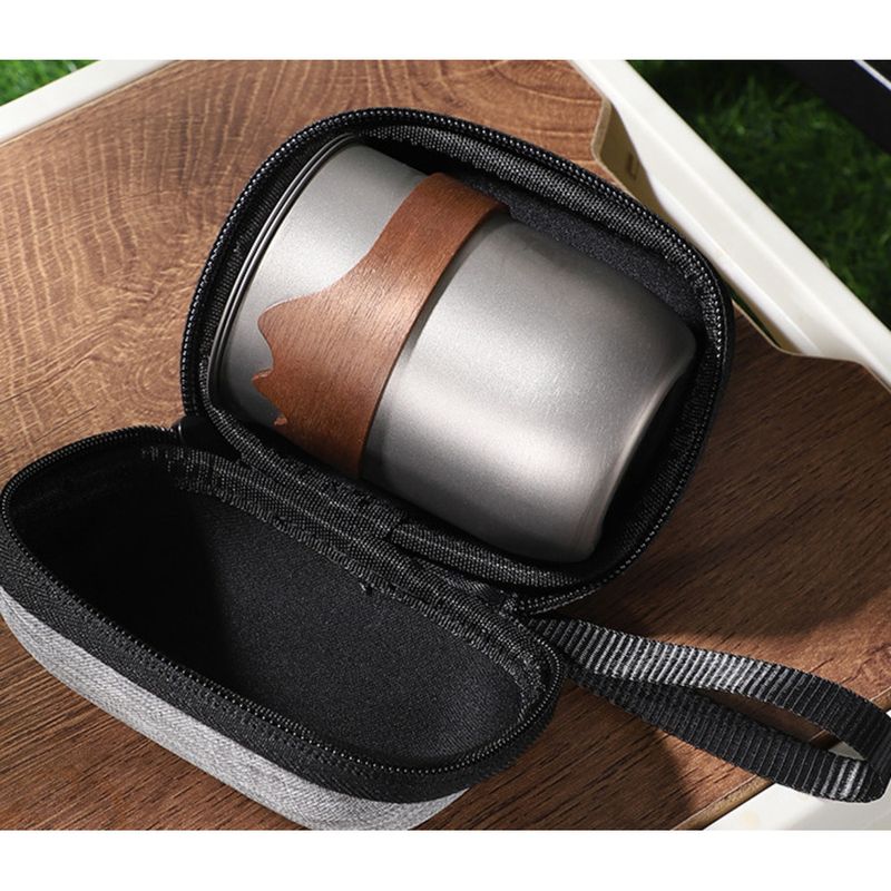 Ensemble en titane pur, camping en plein air, tasse à double couche, théière, théière à filtre portable_voghion.com