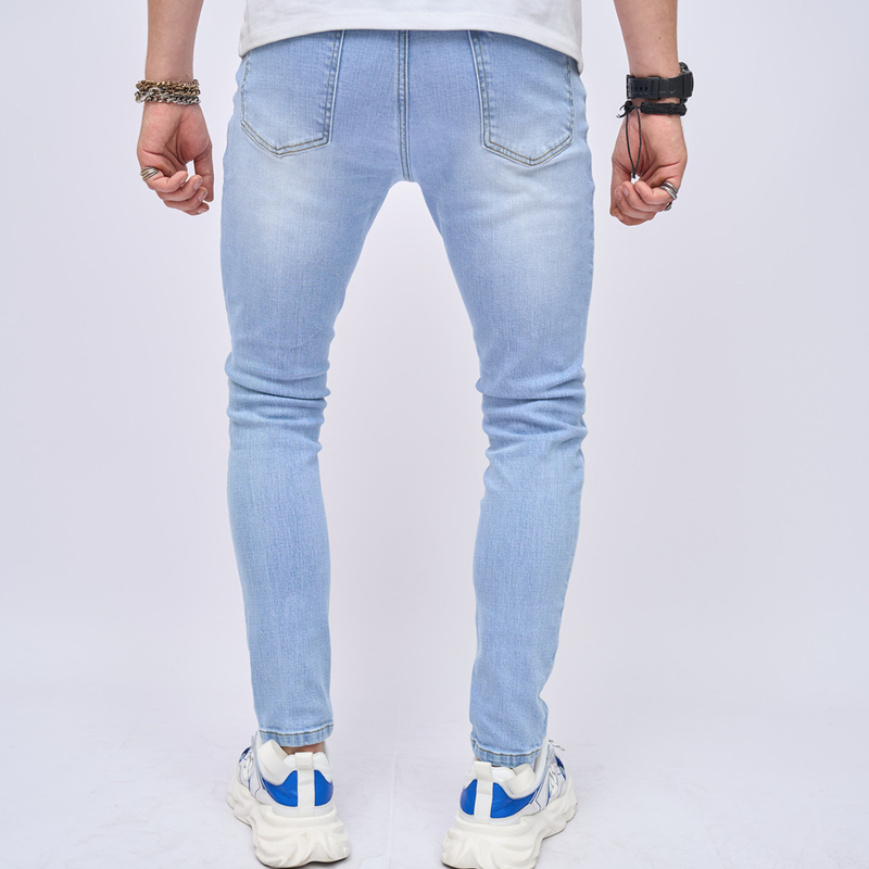 Abbigliamento uomo Jeans skinny stretch da uomo in tessuto cucito tinta unita, pantalone a gamba piccola_voghion.com