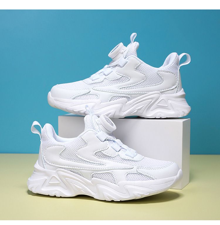 Children's Shoes Children's White Shoes Mesh Breathable Spring And Summer New Boys' White Sports Shoes Girls' White Shoes Rotating Buttons_voghion.com