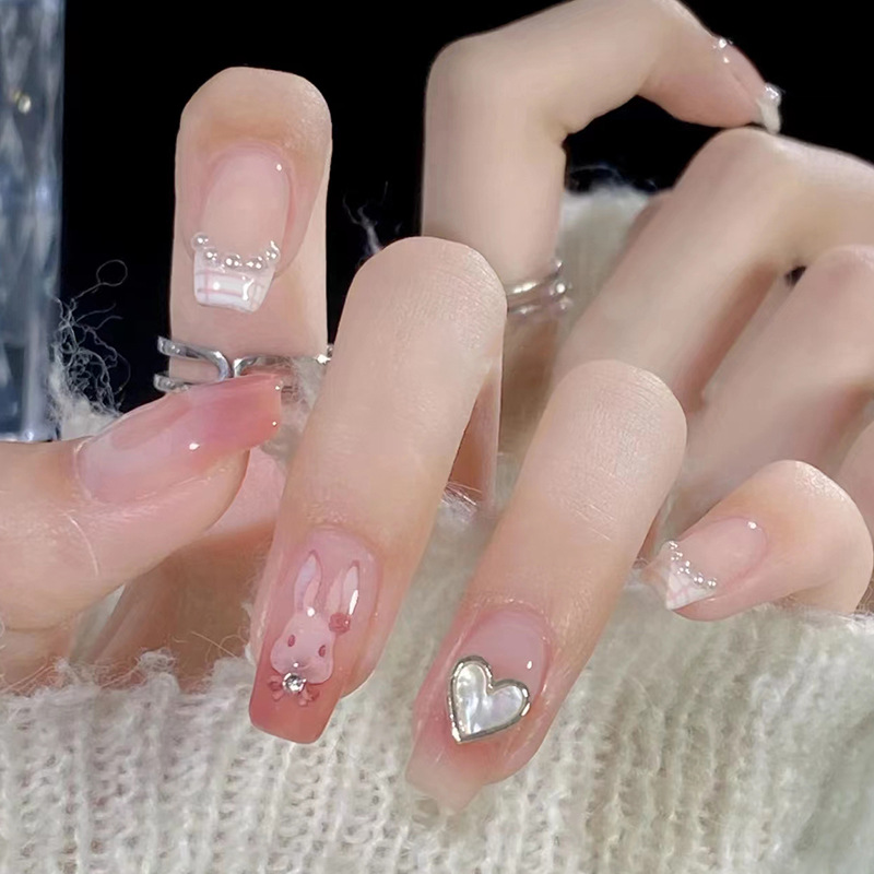 Lange Ballerina 24 Stück künstliche Nägel, vollständig bedeckende Nagelspitzen, gelbe französische Kunstnägel mit Aurora-Strasssteinen, zum Aufdrücken_voghion.com