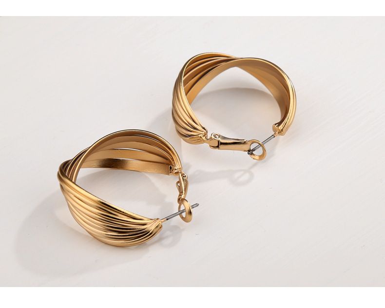 Retro Ins Style Geometric Metal Real Gold Twisted Atmospheric Earrings Earring_voghion.com