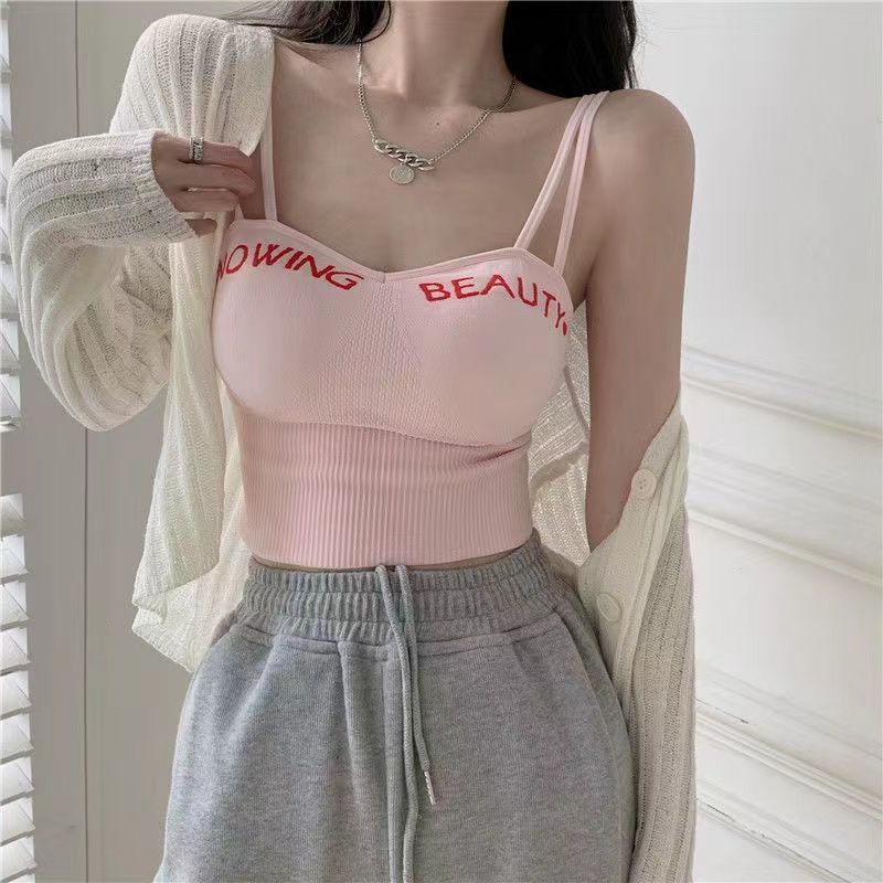 Women's Intimates Double Shoulder Camisole Vest Underwear Without Steel Ring Bottoming Letter Back Breathable Outer Wear Adjustable Gathered Tube Top_voghion.com