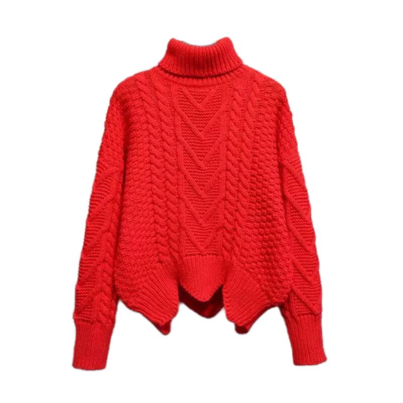 Maglione lavorato a maglia grosso da donna, collo alto, pullover oversize all'uncinetto, top invernali comodi_voghion.com