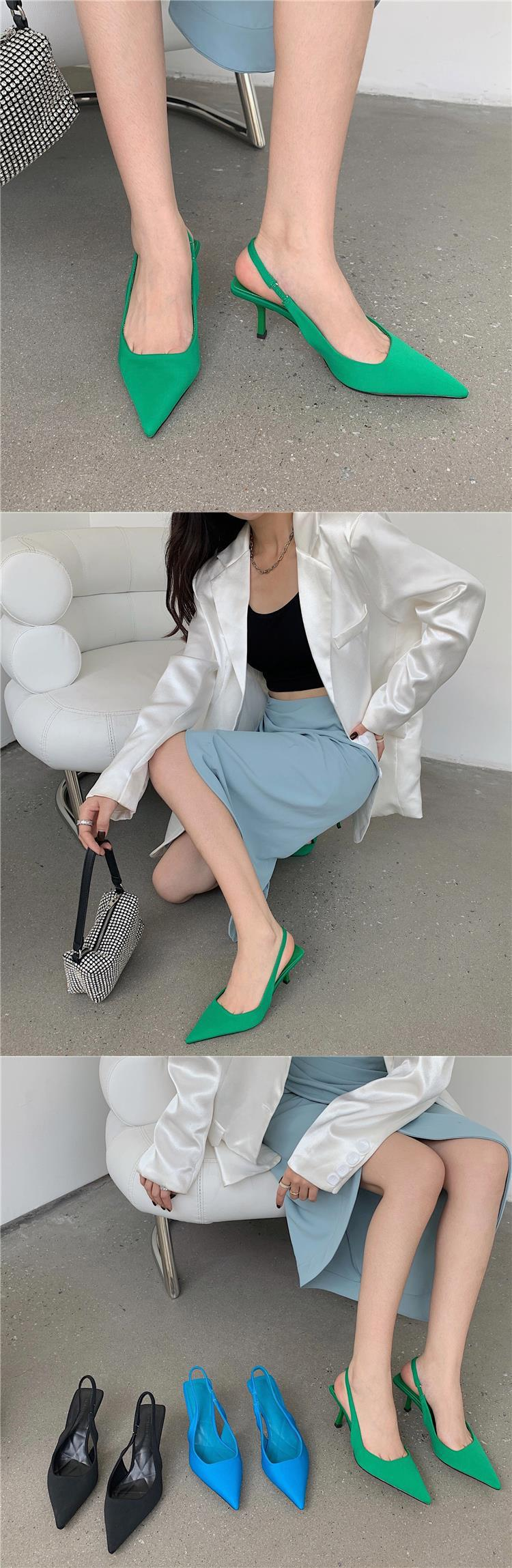 Cost performance 2024 Spring New Pointed Slim Middle Single Back Empty Baotou Sandals High Heel Green Women's Shoes_voghion.com