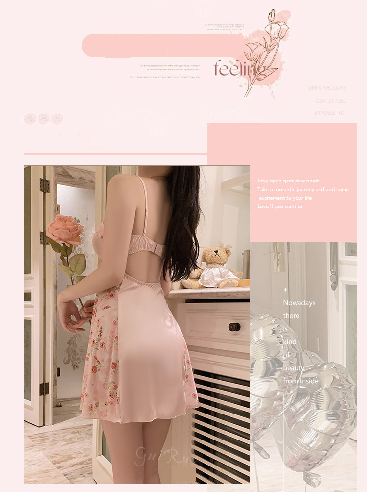 Abbigliamento da donna Guiruo Light Luxury Underwear Semplice retrò stampato raso con cuscinetto per il petto Pure Desire Style Sling Nightdress Home Set_voghion.com