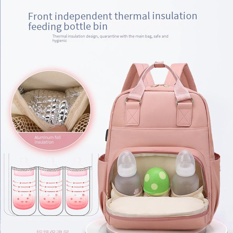 Umstandstasche Neue Mode Einfache Freizeit Mamatasche Große Kapazität Trocken- und Nasstrennung USB-Rucksack Mutter- und Babytasche Milchaufbewahrungs-Isoliertasche_voghion.com