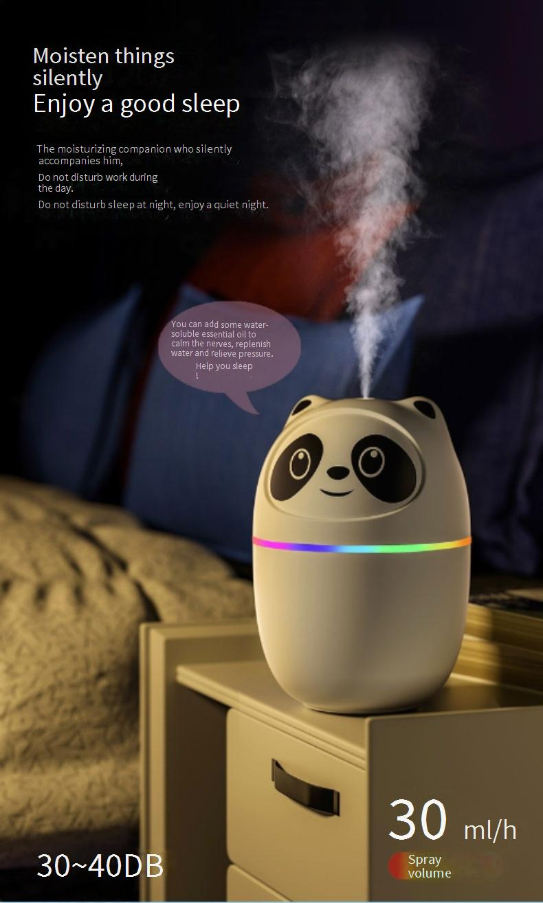 Cute Mini USB Humidifier With Aromatherapy Diffuser - Panda-Shaped Portable Air Purifier For Home & Car, 3 Color Options, Quiet Operation_voghion.com