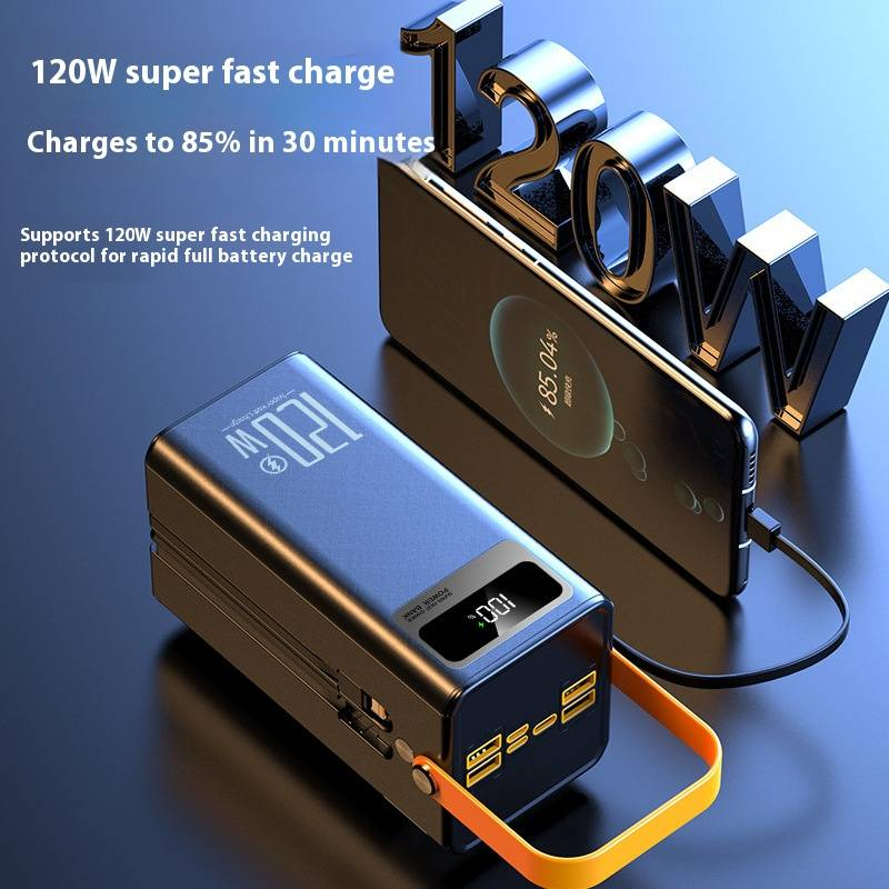 Banco de energía de alta velocidad de 100 000 mAh con cables integrados, cargador portátil para acampar al aire libre, viajar y transmitir en vivo._voghion.com