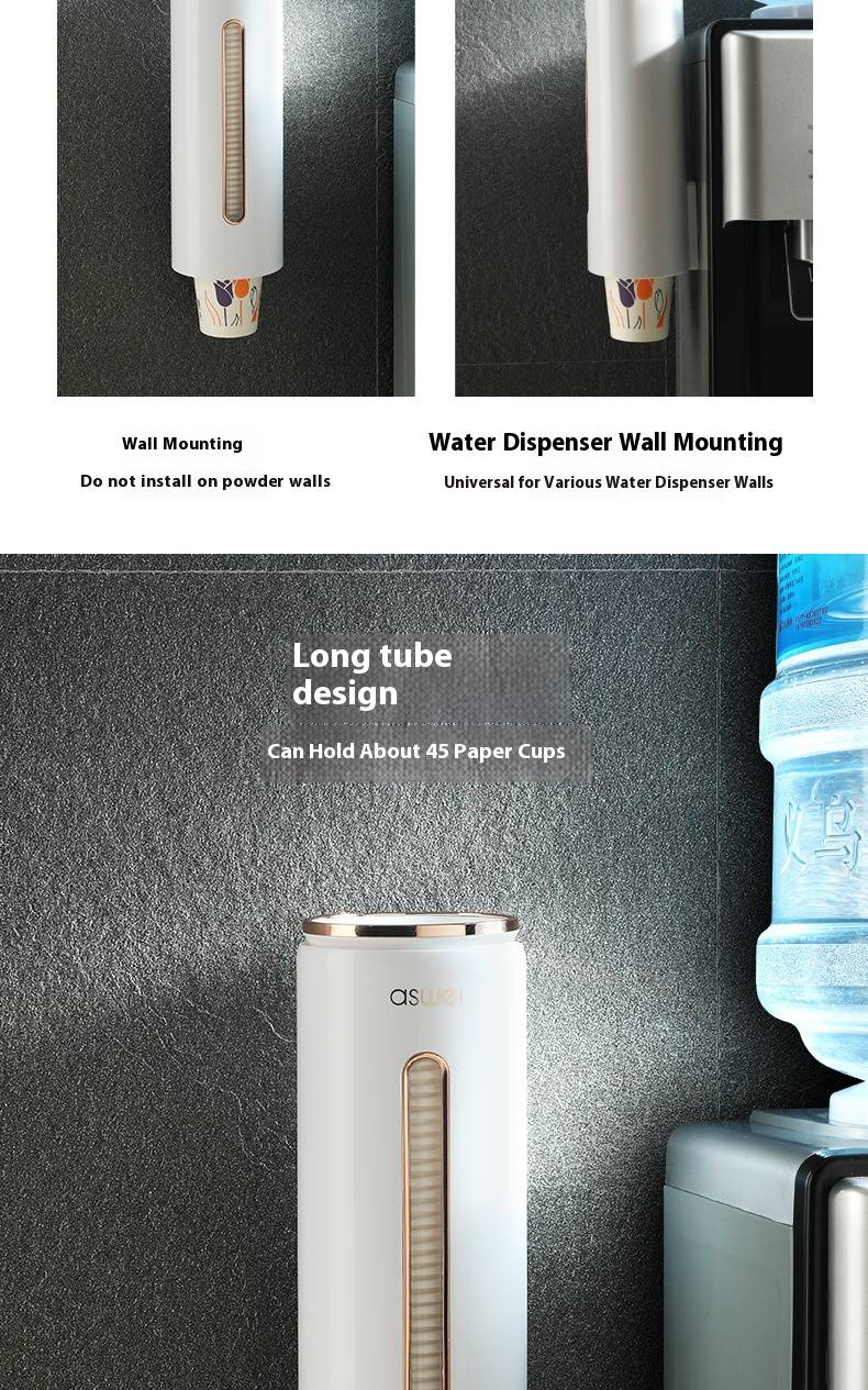 Wall-Mounted Paper Cup Dispenser – One-Touch Automatic Cup Holder For Offices & Cafés (Gold/Matte/Single/Dual Tubes, 6 Colors)_voghion.com