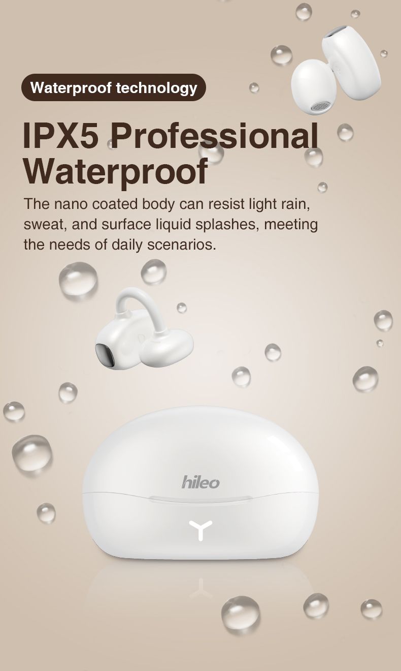 Hileo Hi85 Ear Clip Bluetooth Earphones - Dual Device Pairing, Physical Buttons, Waterproof, AI Noise Cancellation, Open-Transparency, Dual Modes For_voghion.com