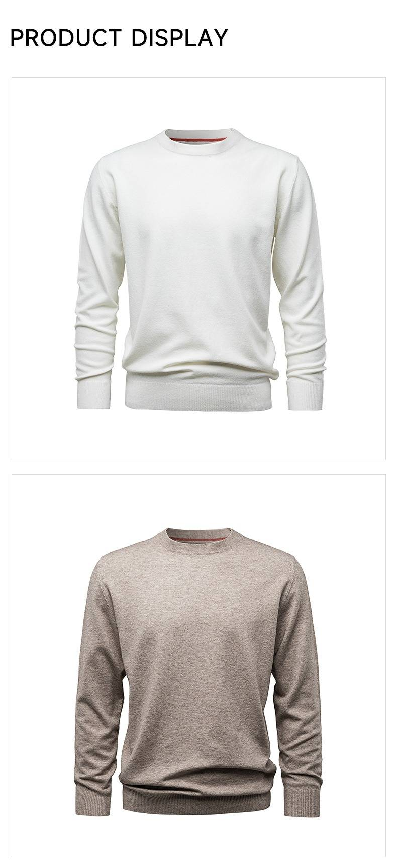 Herren-Freizeitpullover mit Rundhalsausschnitt – Weicher Strickpullover aus Wollmischung (Weiß/Schwarz/Braun/Beige/Camel) – M bis 4XL_voghion.com