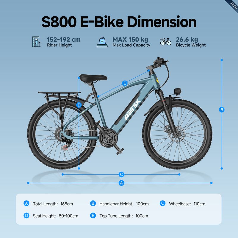 Bicicleta elétrica Aairsk S800 para adultos, bateria de 36V 13Ah, trava com cartão inteligente_voghion.com