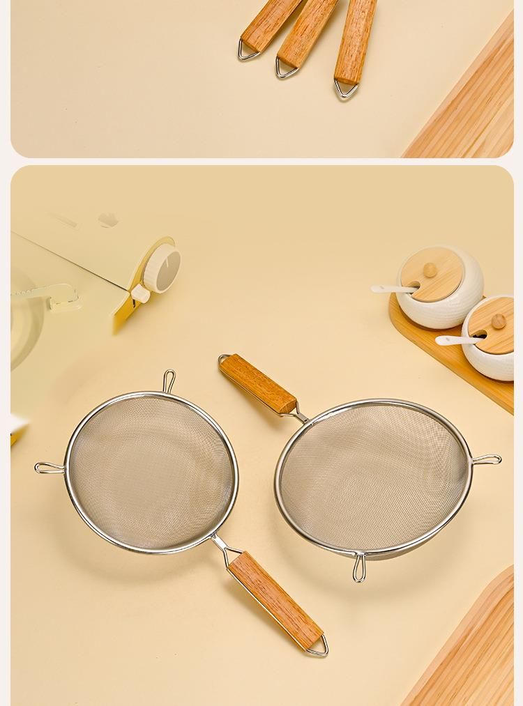 Stainless Steel Mesh Sieve Filter Wooden Handle, Oil Strainer, Flour Sieve, Multiple Sizes With Hanging Ear_voghion.com