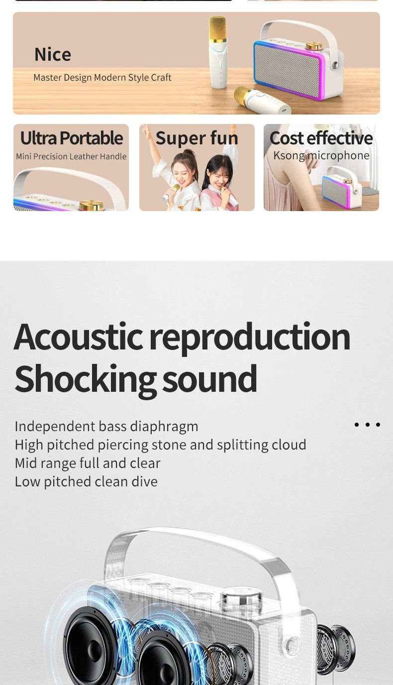 Yeni Bluetooth Hoparlör Ev Karaoke Hoparlörü Açık Hava Taşınabilir El Tipi Subwoofer USB Kart Hediye Hoparlör_voghion.com
