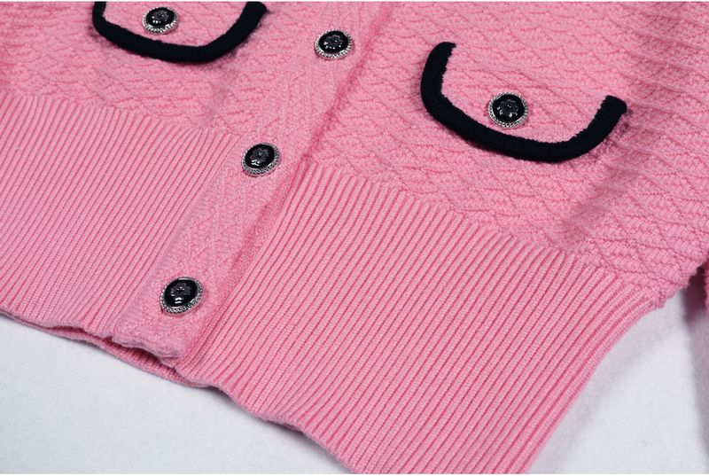 Luxury Knit Suit Set – Elegant Long Sleeve Cardigan & Straight Leg Pants (Black/Pink/White, Sizes S-XL)_voghion.com