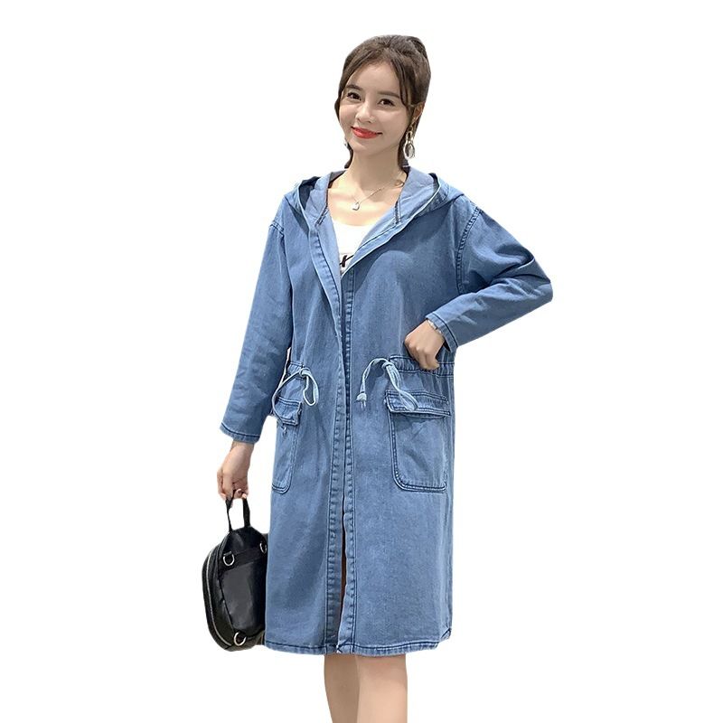 Spring And Autumn Plus Size Clothing 100kg Fat MM Drawstring Mid-Length Hooded Trench Coat Women's Loose Fashionable_voghion.com