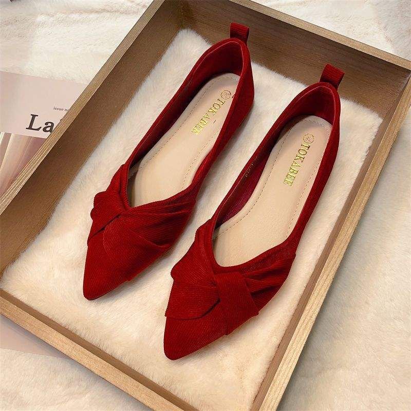 Spitz zulaufender Zehenbereich für Damen, roter flacher Frühlings-Neustil, vielseitige Loafer im französischen Stil mit flachem Mund, Hochzeit mit weicher Sohle_voghion.com