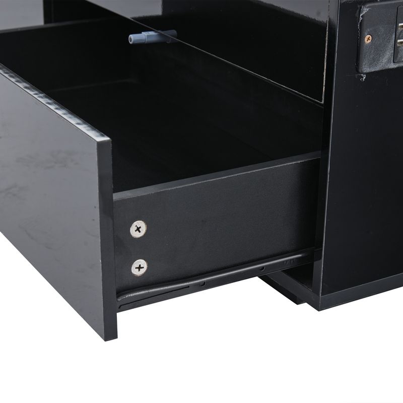 Table basse réglable en hauteur 95 x 48 x 42 cm avec rangement dissimulé, éclairage LED, tiroir et prise de courant - Table d'appoint de salon noire_voghion.com
