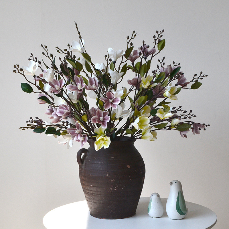Chinese flower arrangement hotel lobby home living room club tea room flower arrangement 3D film 9-head magnolia_voghion.com