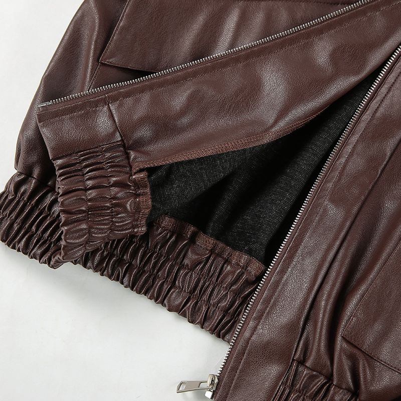 Damenbekleidung Vintage-inspirierte Bomberjacke für Damen – Fliegermantel aus PU-Leder, entspannte Passform, klassisches Braun, Freizeit- und Bürokleidung_voghion.com