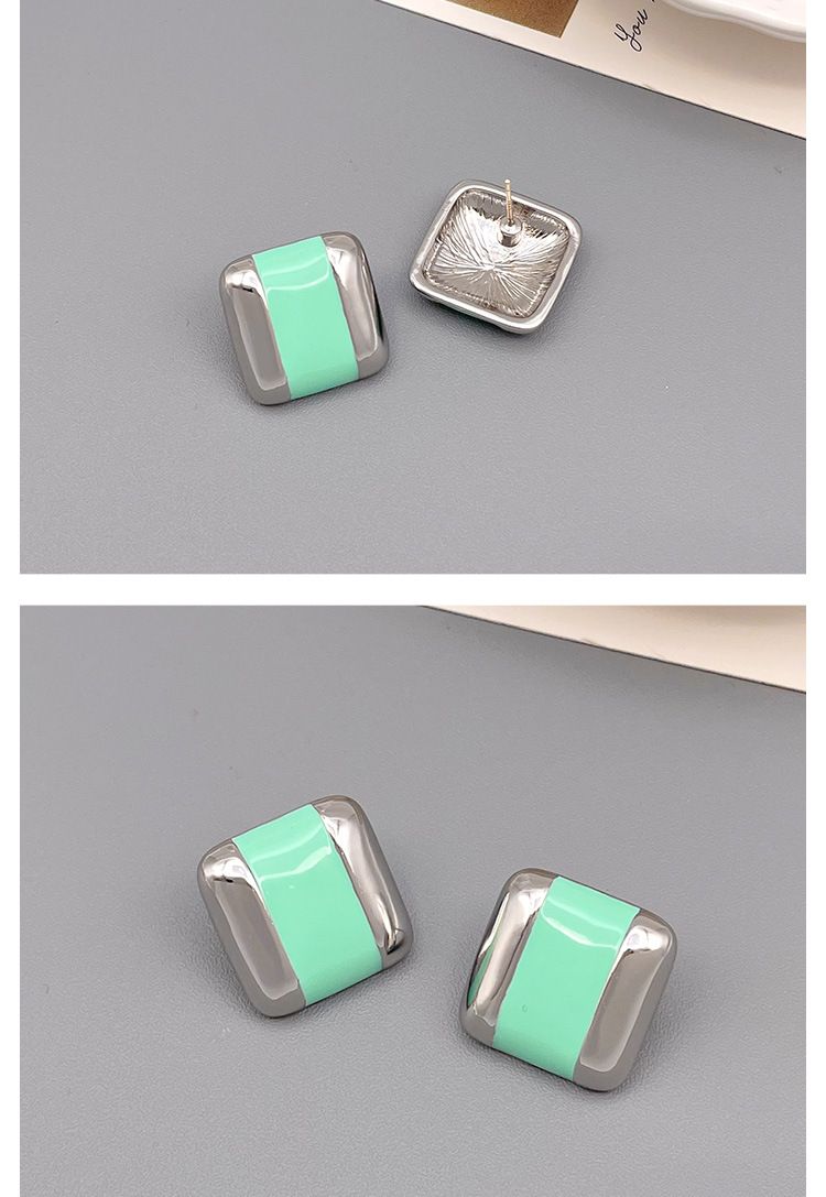 Nuovi orecchini vintage in smalto con motivo geometrico quadrato in argento, semplici e personalizzati accessori per le orecchie Qingdao_voghion.com
