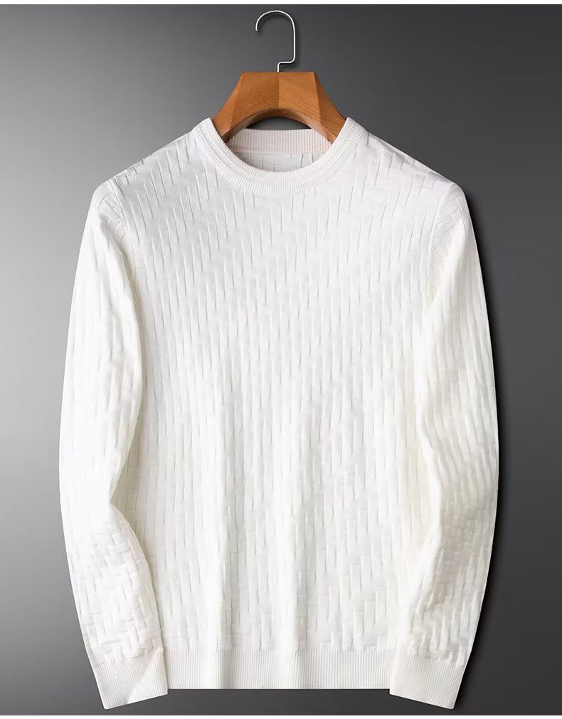 Maglione lavorato a maglia semplice e leggero da uomo, girocollo, caldo, a maniche lunghe, con fondo a camicia_voghion.com