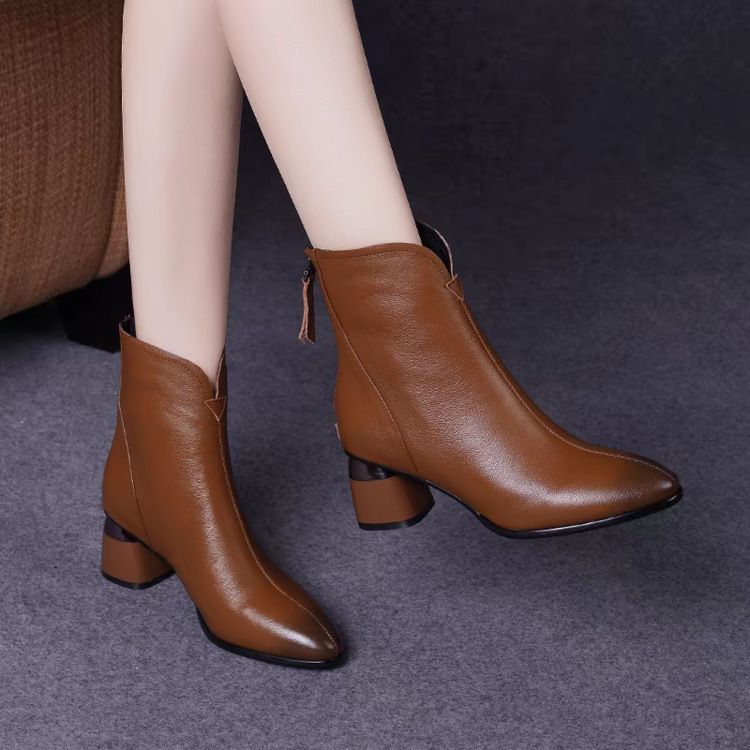 2024 nuove donne basse con tacchi alti in morbida pelle spessa, scarpe in cotone morbido per le donne autunnali e invernali, Martin appuntite_voghion.com
