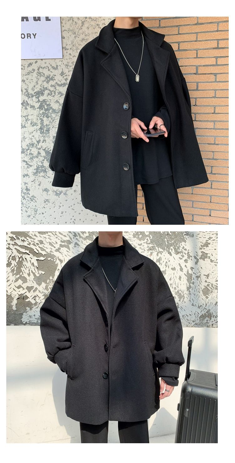 Coat male ins autumn winter youth jacket male solid color tooling students Korean version loose gown_voghion.com