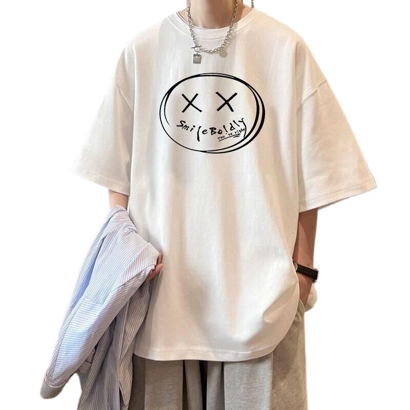 Unbeatable Quality Summer Trend Ins Printed Short T-shirt For Men, Loose Fitting Harajuku BF, Versatile Five Quarter Sleeve Couple Round_voghion.com