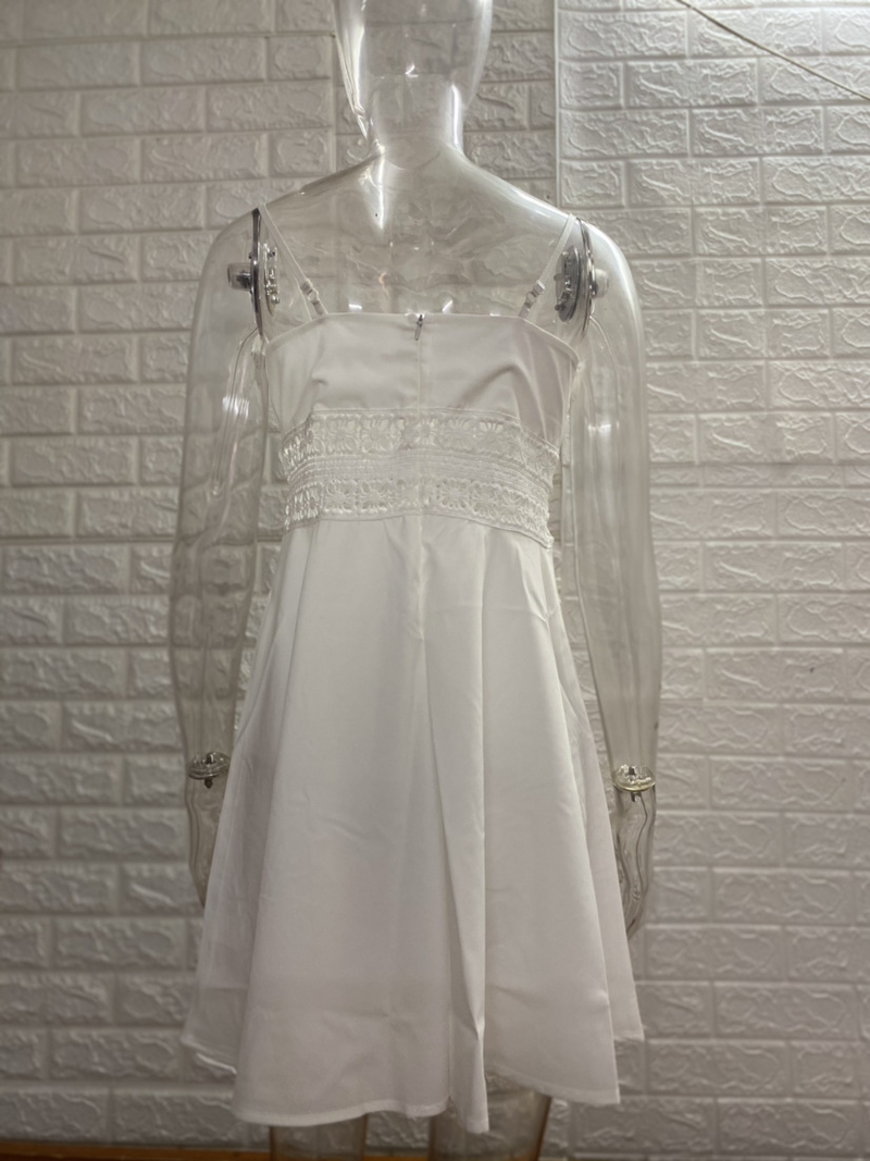 women's dress sexy waist lace splicing suspender skirt with large hem_voghion.com