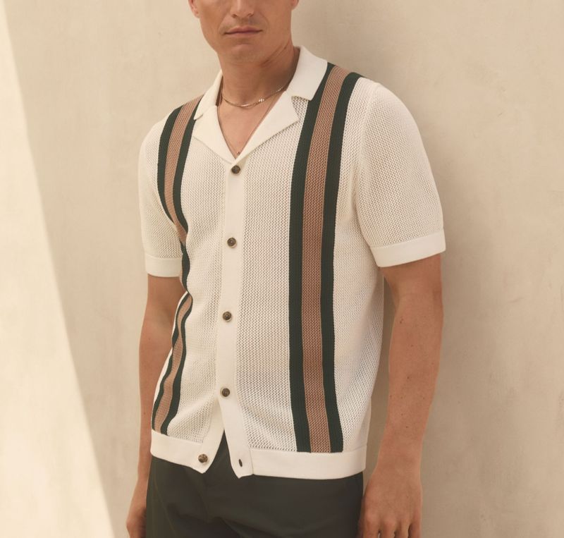 Polo estiva da uomo in maglia a righe traspiranti e a trama cava_voghion.com
