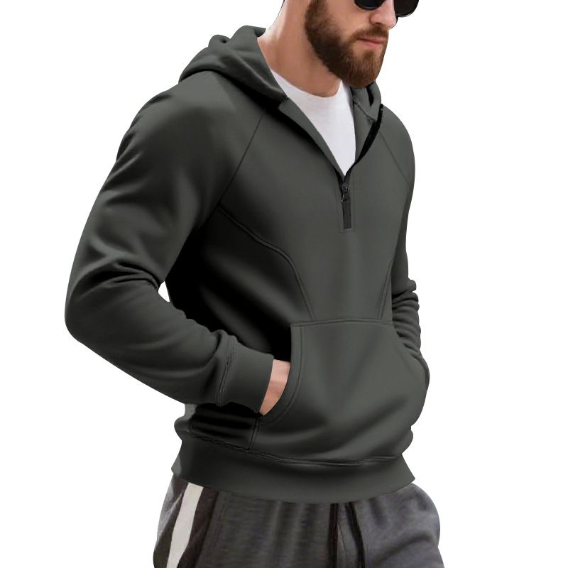 Felpa con cappuccio e cerniera foderata in pile da uomo - Pullover sportivo casual invernale con design a blocchi di colore (blu navy, nero, verde militare, grigio ferro)_voghion.com