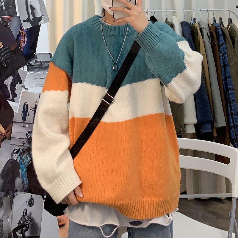 Farbblock für Männer, lockerer, dünner Stil, Persönlichkeits-Basishemd für Männer, Strickpullover für Frühling und Herbst, trendige Wolle_voghion.com