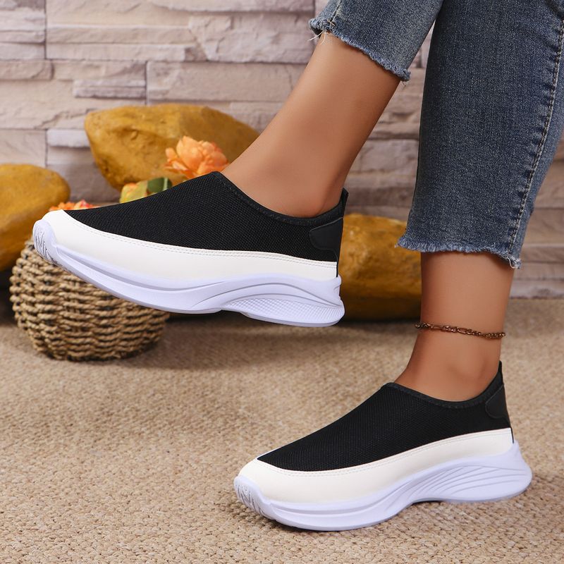 Kadınlar İçin Nefes Alabilen Örgü Fileli Slip-On Loafer'lar Kalın Platform Tabanlı - Geniş Ayaklar İçin Rahat Günlük Ayakkabılar (Beyaz/Siyah, 36-43 Numaralar)_voghion.com