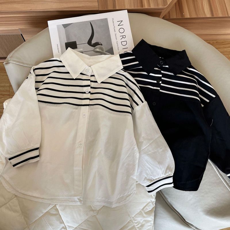 Is~Korea versie van Ramie kinder verticale streep jongens meisjes temperamet, revers cardiga shirt voor sprig ad_voghion.com
