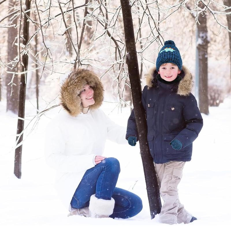 TGOGO 1 Set Kids Winter Beanie Hats Snood Gloves Snood Snood Gloves 3 in 1 Thickening Soft Thermal Knitted Beanie Καπέλα Beanie με μοτίβο δεινοσαύρων Θερμότερα μαγικά γάντια λαιμού_voghion.com