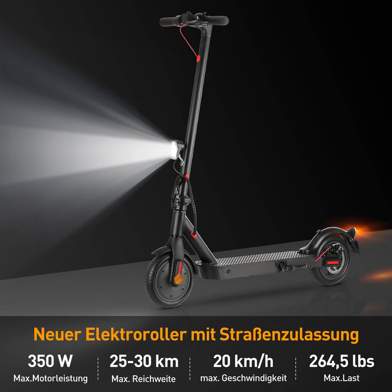 Isinwheel E9 Pro elektrisk skoter med ABE-certifiering, 350W 36V 7,5Ah batteri, 8,5-tums pendlingsscooter med appkontroll_voghion.com