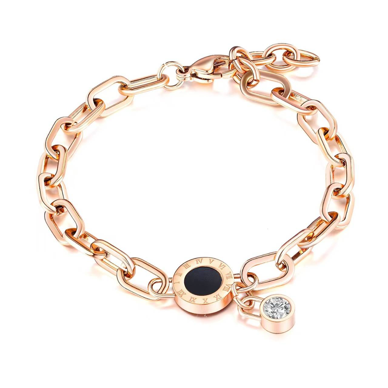 Moderiktigt svart runt romerska siffror i titanstål armband för kvinnor, nischdesign, personlighet, mångsidigt armband_voghion.com