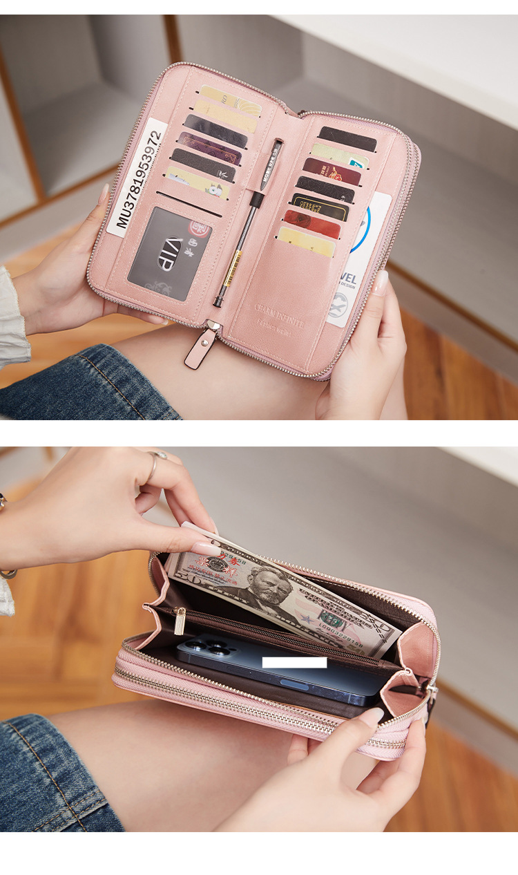 Női pénztárca és férfi pénztárca RFID lopásgátló kefés női pénztárca dupla cipzáras hosszú pénztárca retró nagy kapacitású clutch táska_voghion.com