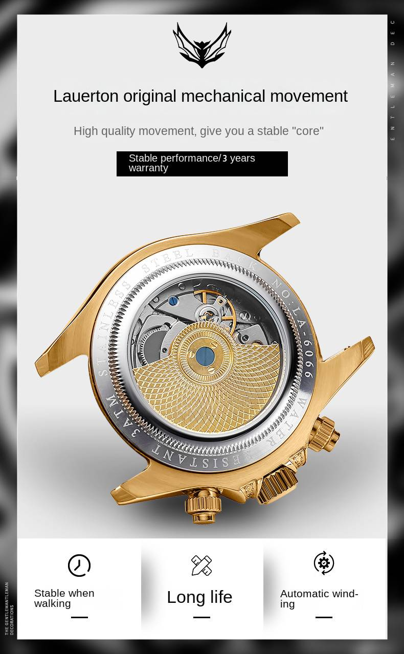 ROERDUM Daytona Rainbow Collection – Goldfarbenes Armband, mehrfarbiges Zifferblatt mit Farbverlauf, hochwertige automatische mechanische Herrenuhr_voghion.com