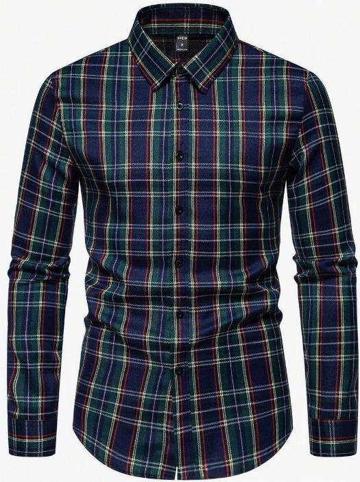 Men's Clothing Plaid Striped Printed Shirt Cuban Collar Casual Short Sleeved Lapel Shirts_voghion.com