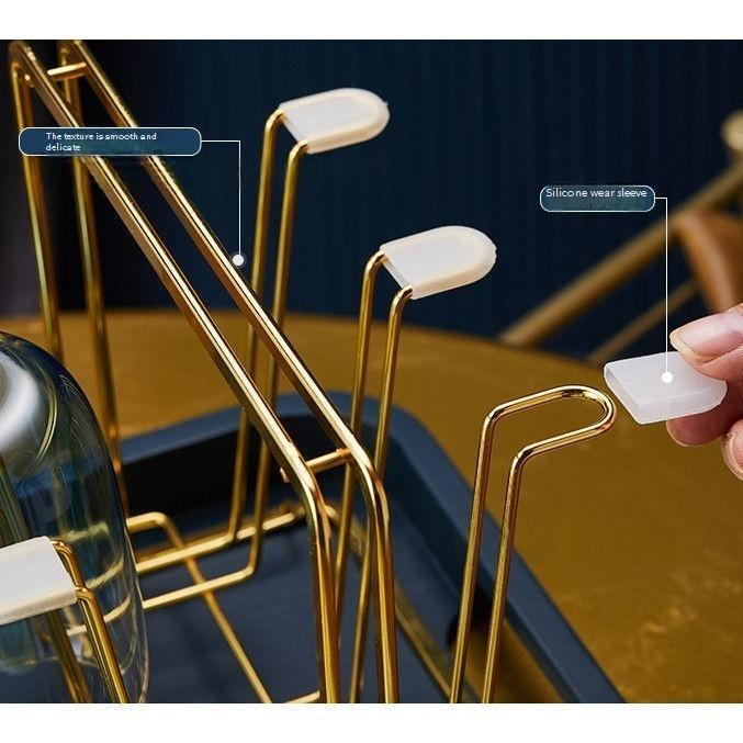 Goldenes Getränkehalter-Set aus Edelstahl – Modernes Abtropfgestell im nordischen Stil für Gläser und Tassen (platzsparender Küchenarbeitsplatten-Organizer mit 6 Fächern)_voghion.com