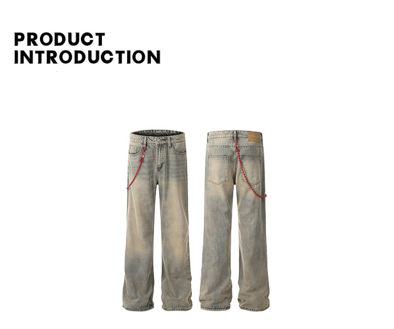 Vintage-geïnspireerde, schone, rode, gekreukte, gewassen, moddergele bootcut-jeans voor heren - afslankende lange broek (S-2XL)_voghion.com