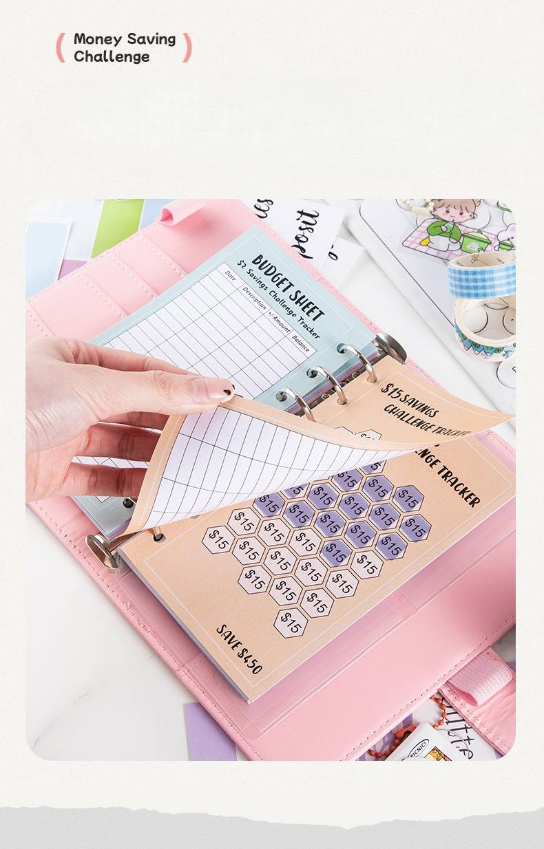 A6 PU Leather Budget Planner Notebook With Magnetic Closure, Zipper Pocket, 48 Cash Tracking Sheets & Stickers – Alligator Texture_voghion.com
