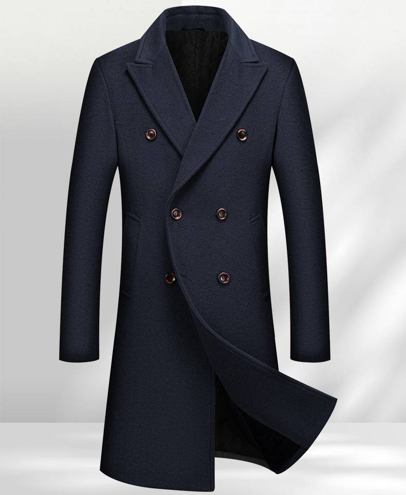 Premium Wool Blend Overcoat For Men - Long Double Breasted Winter Coat With Notched Lapel, Knee-Length Warm Trench Coat I (S-XXXL)_voghion.com