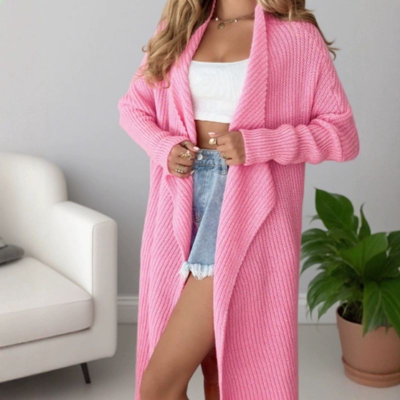Elegante cardigan oversize da donna con scollo a V e maniche lunghe – Cappotto lungo in maglia dalla vestibilità ampia e chic per autunno e inverno_voghion.com