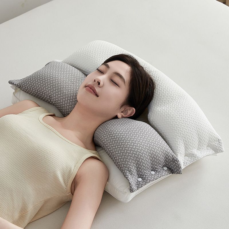 Cuscino cervicale ergonomico a doppio strato con fodera rimovibile - Tessuto a maglia traspirante, altezza regolabile 3 in 1 (bassa/media/alta)_voghion.com
