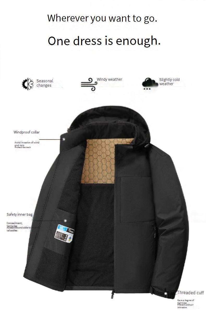 Herren-Kapuzenjacke mit Fleecefutter – Verdickter Wintermantel mit Reißverschlusstaschen, winddichte Freizeit-Oberbekleidung (Schwarz/Armeegrün/Khaki/Marineblau)_voghion.com