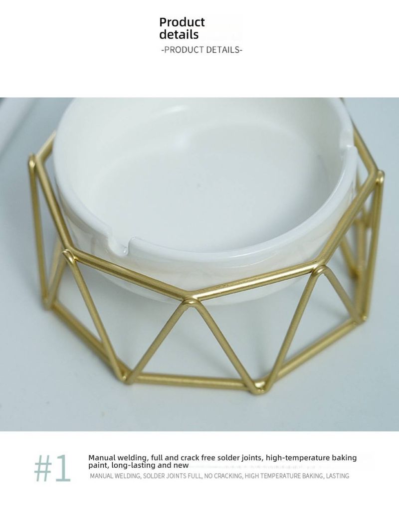 Geometric Metal Ashtray Set - Modern Nordic Home & Office Decor, Ceramic Bowl With Gold/Black Finish, Multi-Purpose Gift_voghion.com
