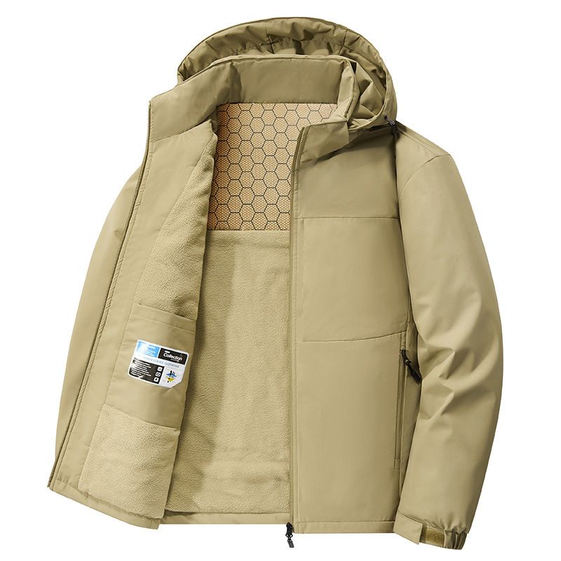 Jacket Men's Hooded Fleece Thickened Large Size Windproof Cotton Suit_voghion.com